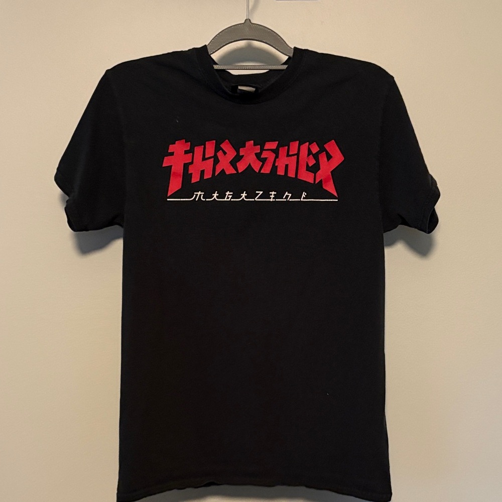 Thrasher Black Tee with Red and White Design